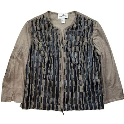 Joseph Ribkoff Faux Suede Leather Textured Art Wear Jacket Brown Black Size 14 - Image 1 of 4