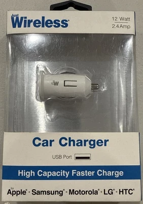 USB CAR CHARGER WHITE, USE WITH SAMSUNG OR APPLE IPHONE - Image 1 of 2