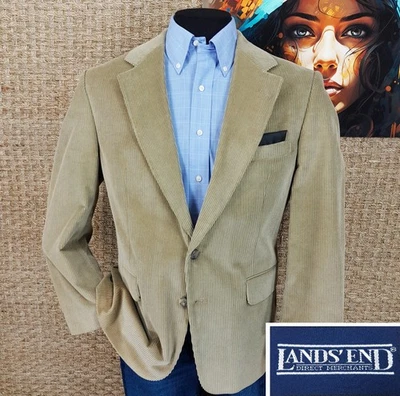 LAND’S END Mens Measured 42R Classic Fall & Winter CORDUROY Sport Coat Solid Tan - Image 1 of 4