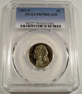 1992-S 5c PCGS PR70DCAM JEFFERSON NICKEL PROOF DEEP CAMEO PR 70 DC - Picture 1 of 3