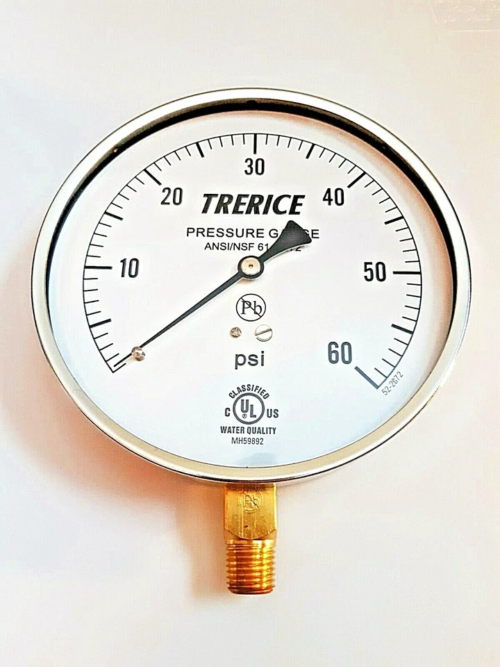 Stainless Steel Pressure Gauge, Lower Conn. 1/4" NPT 4.5"- Trerice (0-60 psi) - Image 1 of 1
