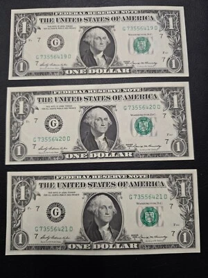 1969 A $1 Dollar Note Chicago  Unc Lot Of 3  Sequential David Kennedy signed - Image 1 of 4