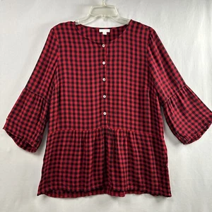 Top Jill para mujer pequeño de franela a cuadros con botones manga larga a cuadros búfalo en capas - Imagen 1 de 11