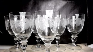 ANTIQUE SET OF 6 PORT SHERRY STEM GLASSES ETCHED WITH GRAPES & VINE C1880 - Picture 1 of 7
