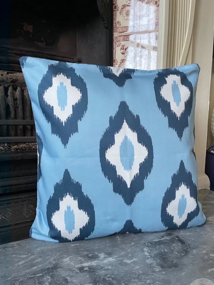 Navy Blue Ikat Pattern Cushion Cover, Modern Room Decor, Ethnic Throw Pillow - Image 1 of 4