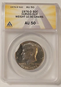 1976-D Kennedy Half Dollar ANACS AU50 Curved Clip Error 50c - Picture 1 of 4