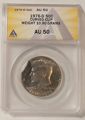 1976-D Kennedy Half Dollar ANACS AU50 Curved Clip Error 50c - Image 1 of 4