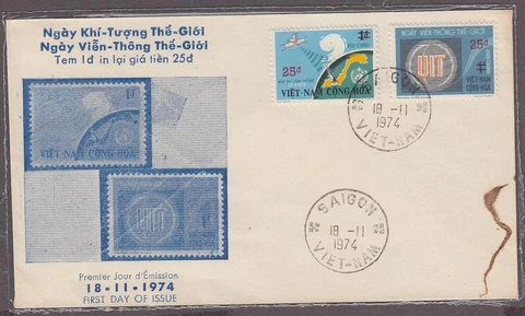 Vietnam South FDC Cover The " World UIT Day" Stamps Surcharged 01-06-1974 Cover