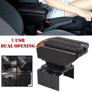 7 -USB Charging Armrest Box Car Dual Opening Central Console Cup Holder Storage - Picture 1 of 12