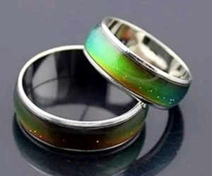 2 Pack Stainless Steel Temperature Color Changing Band Mood Ring Size 5.5 & 9 - Picture 1 of 4