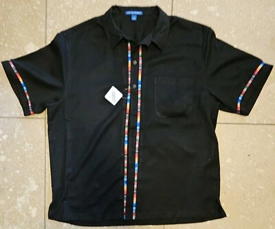Camisa de Vestir TOTALMENTE HECHA A MEDIDA NEGRA COLORIDA ESTILO SERAPE Fácil Cuidado NUEVA CON ETIQUETAS S-4X  Foto 1 de 2