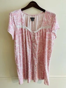 Earth Angels Women’s Nightgown Short Sleeve 1/4 Button Up Floral Size 1X Pink - Picture 1 of 5