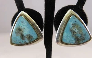 Striking Ceramic Color of Turquoise Clip Earrings Set in Silver Tone Metal 750 - Picture 1 of 7