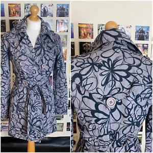 Vintage 90's Y2K cache cache grey back floral coat belt buttons pockets - Picture 1 of 13