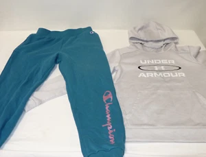 USED 2-PACK LOT Champion Under Armour GIRLS KIDS MEDIUM YMD Hoodie Sweat Pants - Picture 1 of 4
