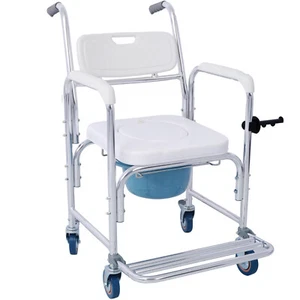 Silla de ruedas 4 en 1 cabecera ducha inodoro silla con ruedas de 4 frenos - Imagen 1 de 22
