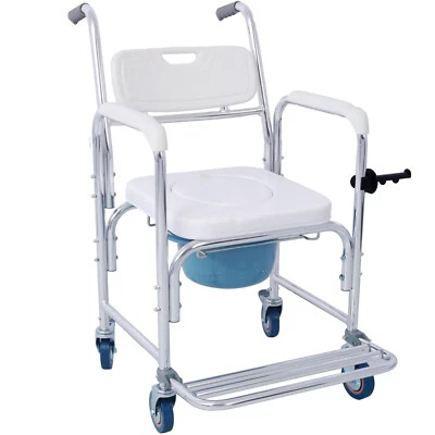 4 In 1 Bedside Shower Wheelchair Toilet Rolling Chair With 4 Brakes Casters - Image 1 of 4