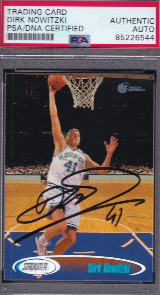 Dirk Nowitzki SIGNED ROOKIE CARD 1998 Stadium Club PSA DNA CARD AUTOGRAPHED RC - Image 1 of 1