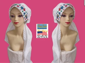Pre-Tied Slip On. Head Scarf Hair wrap Head Converting tichel.WITH EMBROIDERY - Picture 1 of 7