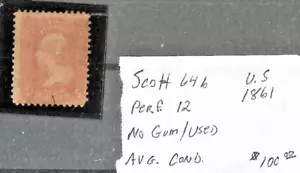 1861 2c US Stamp Scott #64b Used - Picture 1 of 2