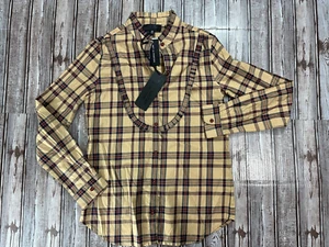 Nili LOTAN Greta Blouse Checkered Color Brow Cream Plaid Size XS NWT $339 - Picture 1 of 4