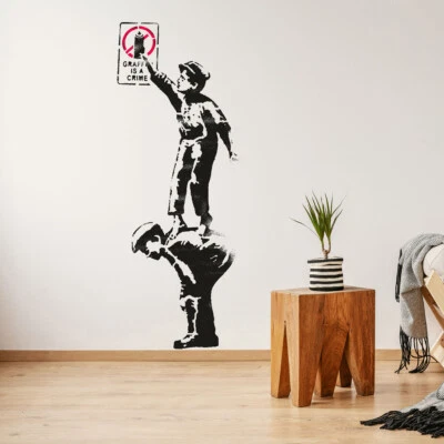 Banksy Graffiti Is A Crime Pochoir, 2 Enfants Spray Peut Peinture Pochoir - Photo 1/4