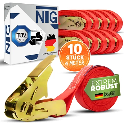 Spanngurt Zurrgurt 10 Stück 4m  ( 800 daN, KG) TÜV geprüft 25mm, einteilig - Bild 1 von 4