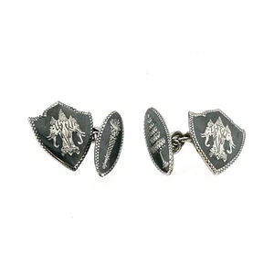 Vintage Chain Link Cufflinks — Elephant & Torch Design — Silver Tone & Oxidised - Picture 1 of 6