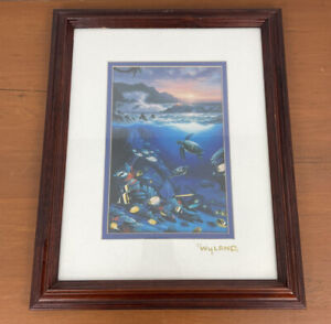 1994 Wyland Ocean Turtles Litho Print Double Matted 14" X 11" Framed