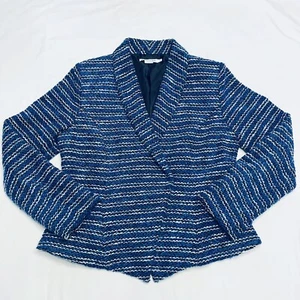PENDLETON Womens Size 10 Blue White Striped Blazer Jacket Snap Closure Modern - Picture 1 of 10