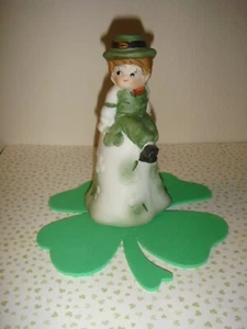 Vintage St Patricks Day Bell Irish Boy Shamrock Sitting on Bell - Picture 1 of 8