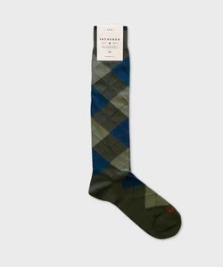 In The Box calzini lunghi in cotone Argyle, verde miltare FW240007.318 - Foto 1 di 1