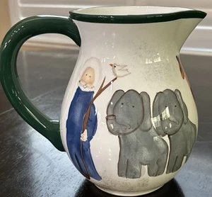 Brocca acqua vintage colorata in ceramica dipinta a mano Arca di Noè alta 7 1/2" - Foto 1 di 8