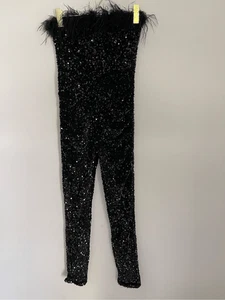 Fashion Nova Catch Me funkelnder Allover-Overall mit Pailletten - schwarz Größe Small neu mit Etikett - Bild 1 von 6