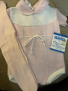 Vintage / Antique Doll Clothes Pink Large 6-12 Months Israel By Quiltex W Tag - Picture 1 of 6