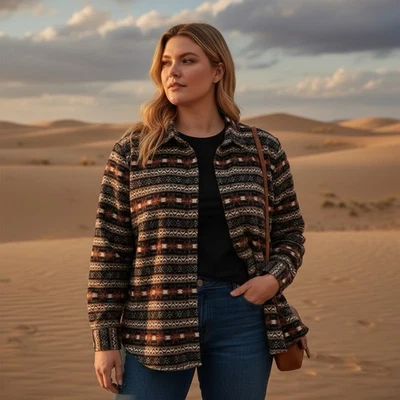 西南阿兹特克印花纽扣夹克波西米亚西部复古 Vibe Top XL 二手状况完好 — 第 1/4 张图片