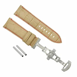 24MM LEATHER BAND STRAP CLASP FOR PAM 44MM PANERAI LUMINOR MARINA BEIGE RED STIT - Picture 1 of 4