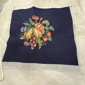 Beautiful Set 6 Finished Fruit Needlepoint Tapestry For Seat Cover 15.5 X 17.5” - Picture 1 of 11