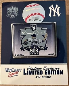 NY YANKEES MARIANO RIVERA PIN 602 SAVES ALL TIME LEADER LIMITED EDITION #417/602 - Picture 1 of 3