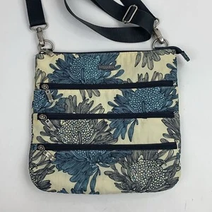 Baggallini Nylon floral crossbody messenger bag Light blue Gray Creme Zip close - Picture 1 of 14