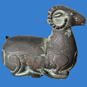 lampe à huile brule parfum encensoir sculpture figurine bronze chine bélier - Foto 1 di 24