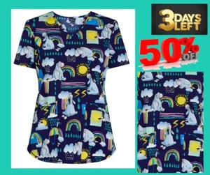 Scrubstar SIZE XL Disney Winnie the Pooh Eeyore Print V-Neck Scrub Top NEW - Picture 1 of 14