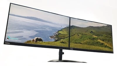 Lenovo Dual PC Monitor Screen Bundle 2x24" Frameless HDMI DP Home Office + Stand - Image 1 of 4