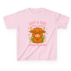 Just a Girl Who Loves Highland Cows Kids T-Shirt – Cute Highland Cow Lover Tee - Picture 1 of 6