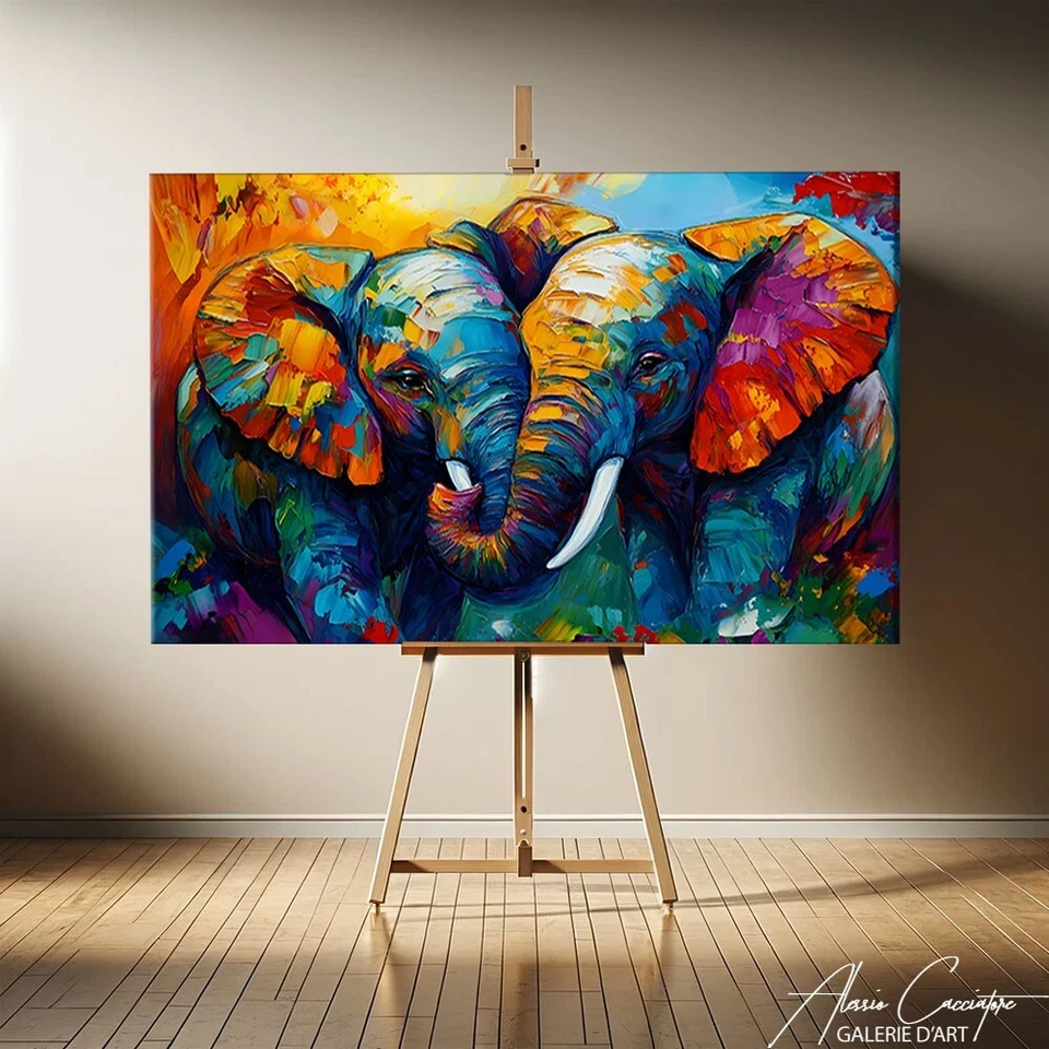 Arte de pared elefante lienzo enmarcado grande arte moderno impresión arte colorido abstracto Foto 1 de 4