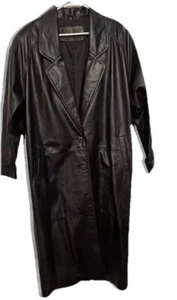 Abrigo de cuero vintage Jacqueline Ferrar para mujer talla 12 hombreras ambiente años 90’s - Imagen 1 de 9