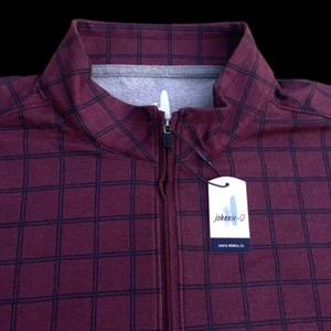 Johnnie-O Plaid Polar Fleece Quarter Zip Pullover Sweater Maroon Medium $138 - Picture 1 of 7