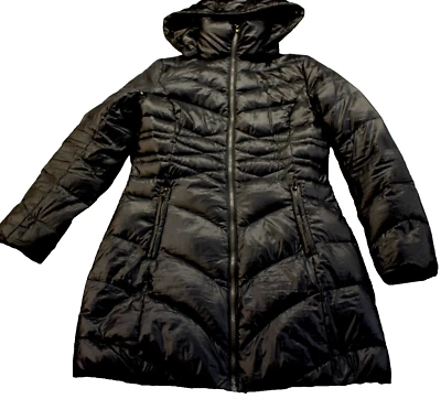 Casaco com capuz Via Spiga feminino preto acolchoado com zíper pluma acolchoada NOVO XS - Imagem 1 de 4