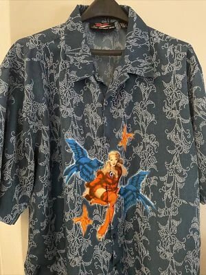 Camisa de hombre Defying Conventional Concepts DCC retro pinup manga corta azul XL Foto 1 de 4