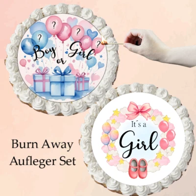 Gender Reveal Burn Away Tortenaufleger Set Fondant Esspapier Tortendeko girl - Bild 1 von 4